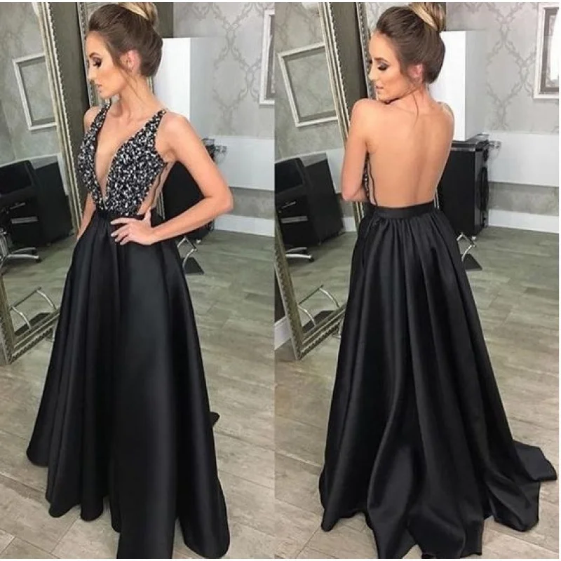 

Women's Summer New Dress Solid Color Sexy V-neck Spaghetti Straps Sleeveless Dress Slit Swing Backless Dress