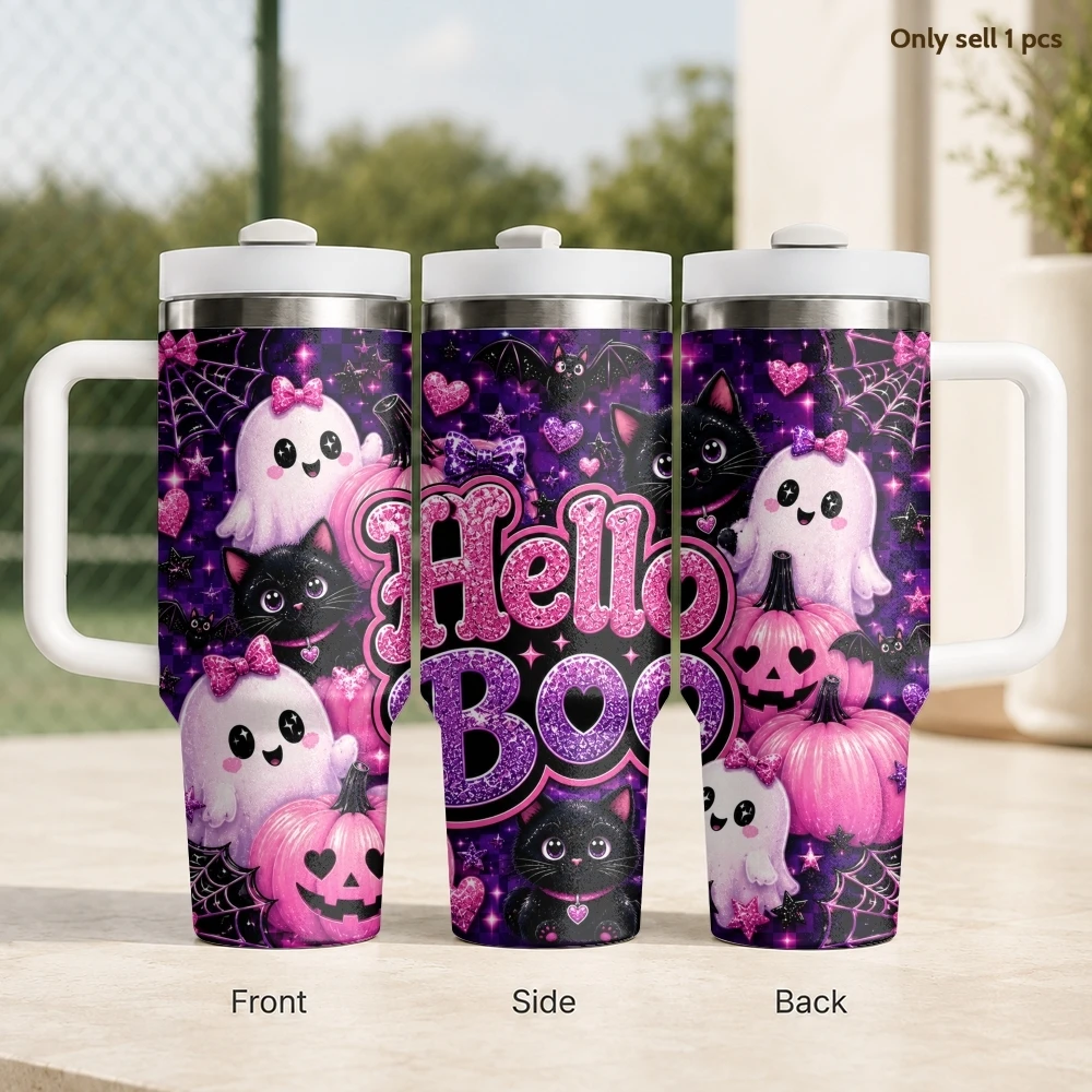 Spooky Halloween Vacuum Flasks 40oz Stainless Steel Travel Tumbler with Handle Straw Lid Double Wall Vacuum Insulated