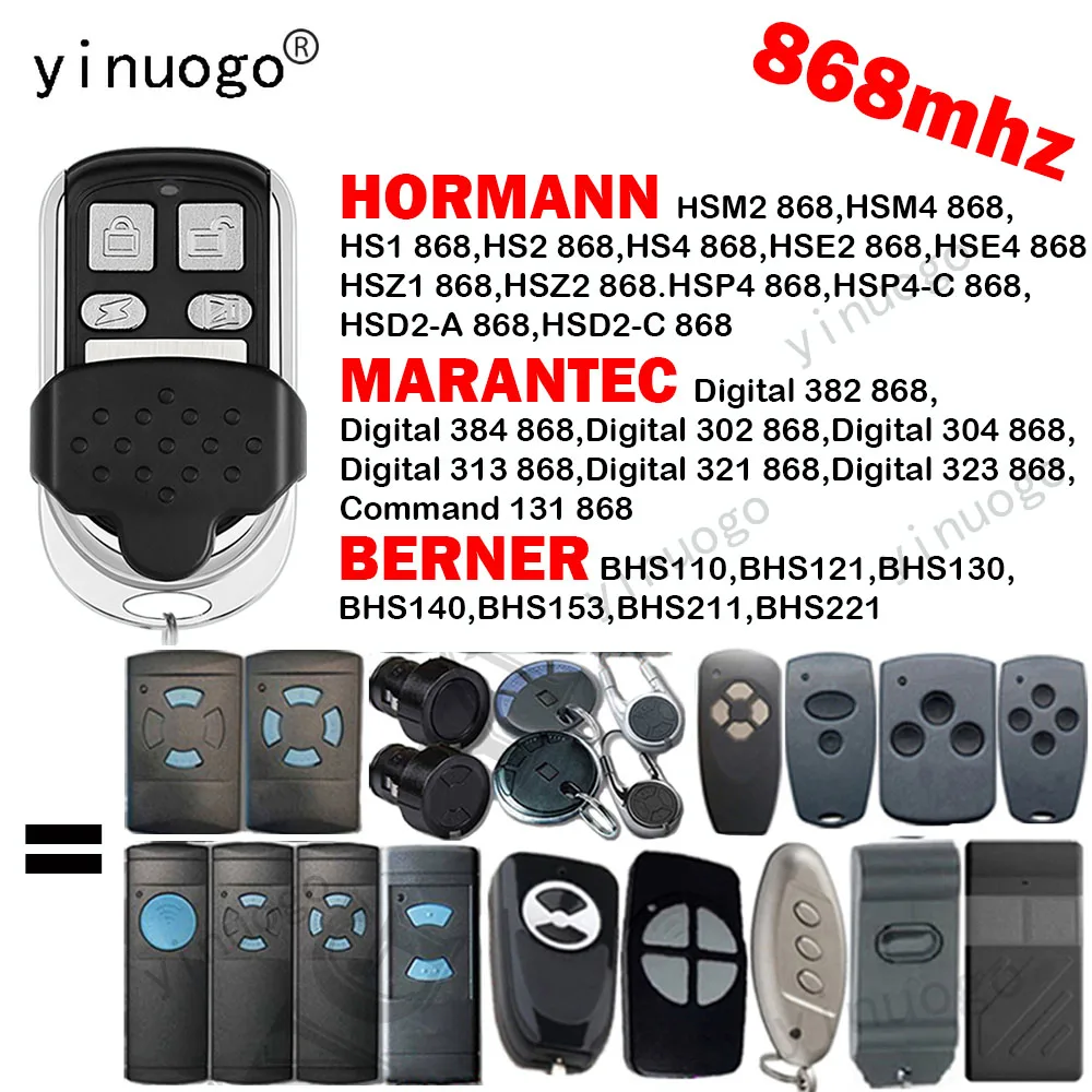 Hormann HSM2 HSM4 HSE2 HSE4 HS4 868 Garage Door Remote Control Gate Opener Marantec Digital 302 382 BERNER BHS121 BHS120 868mhz