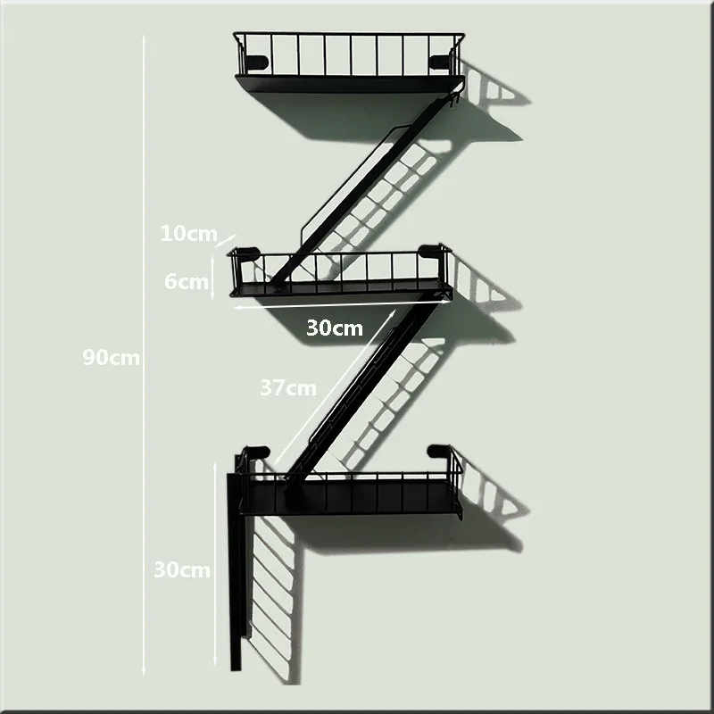 Multi-Layer Iron Ladder Wall Shelf, Decorative Floating Storage Rack for Living Room Bedroom, Industrial Style Organizer JJ466