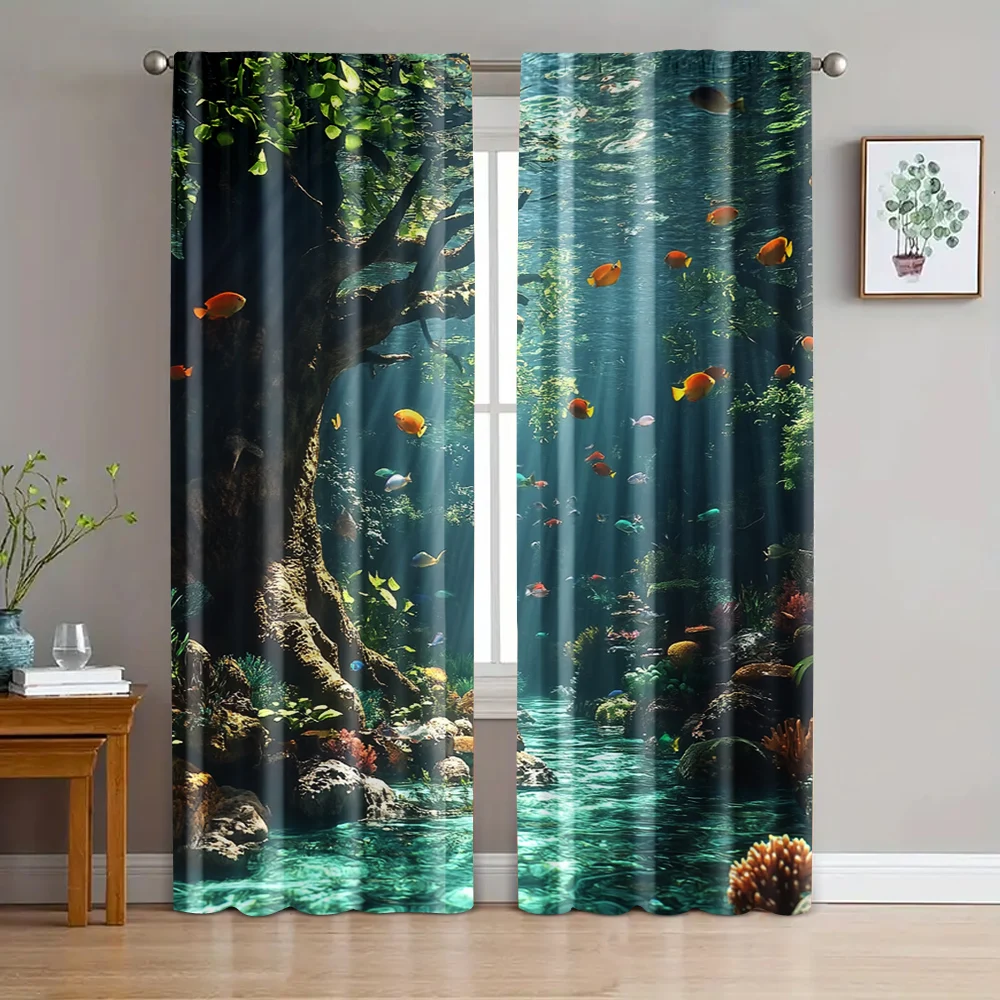 

2pc, Scene Curtain aquarium Durable Polyester,Without Electricity summer party decorations for Multipurpose Various Event