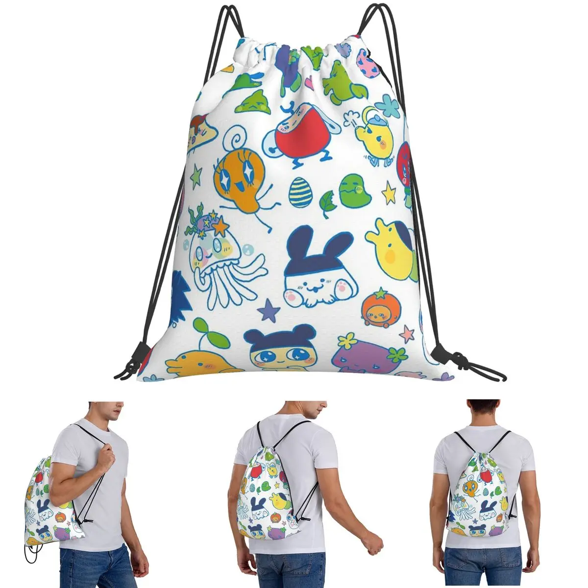 Tamagotchi Friends Backpacks Multi-function Drawstring Bundle Pocket Sundries Bag Book Bags For Man Woman Students