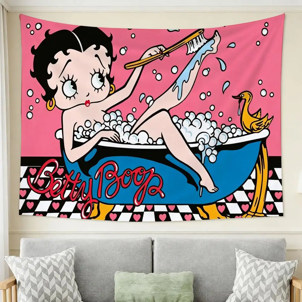 Cartoon B-Betty Boop Tapestry Wall Hanging Tapestry Aesthetic Room Decor Banners for Bedroom Living Room Outdoor Party