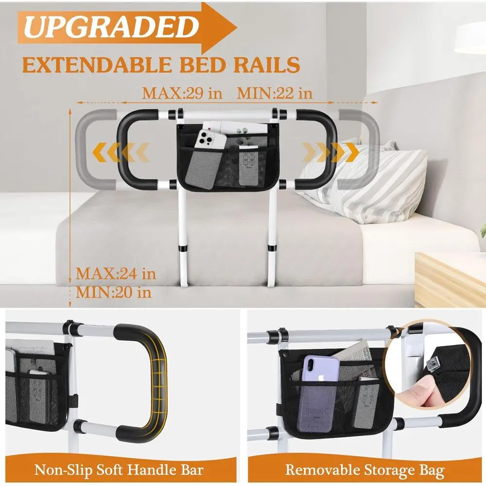 Bed Rails or Elderly Adults Saety - Extended Bed Assist Rail or Seni- ASApproved Adjustable Bed Side Rails Handle Support Bar wi