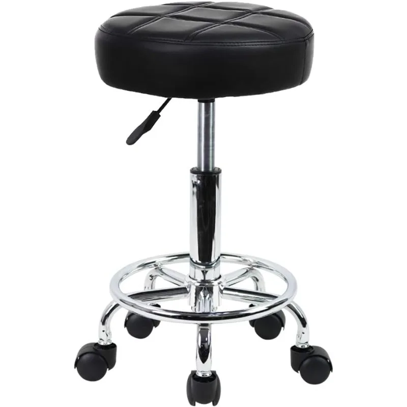 

Round Rolling Stool Chair PU Leather Height Adjustable Swivel Drafting Work SPA Shop Salon Stools