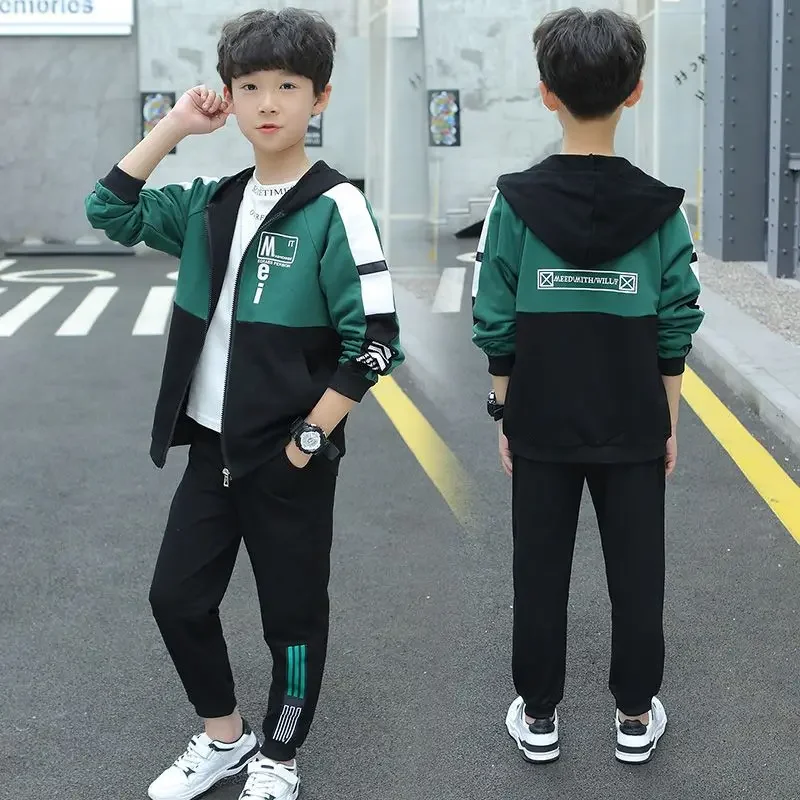 

Fashion Boys Clothing Spring Autumn Patchwork Long Sleeve Sets 4 6 8 10 12 13 14 Years Teenagers Children Sports Clothing