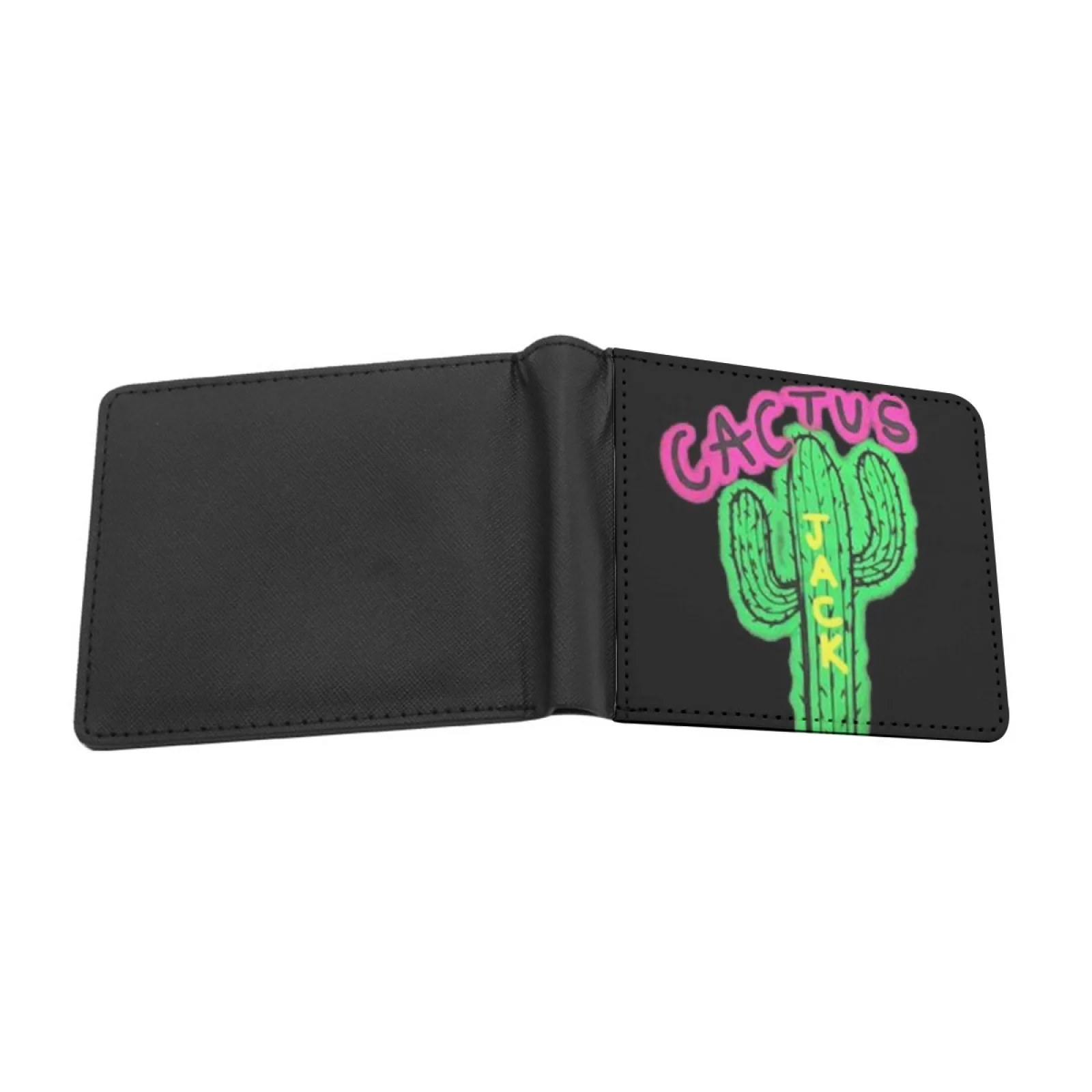 Jack Cactus Leather Men Wallets Credit Card Holder Purse Black Wallet Travis Cactusjack Cactus Hiphop Rap Music Personalized