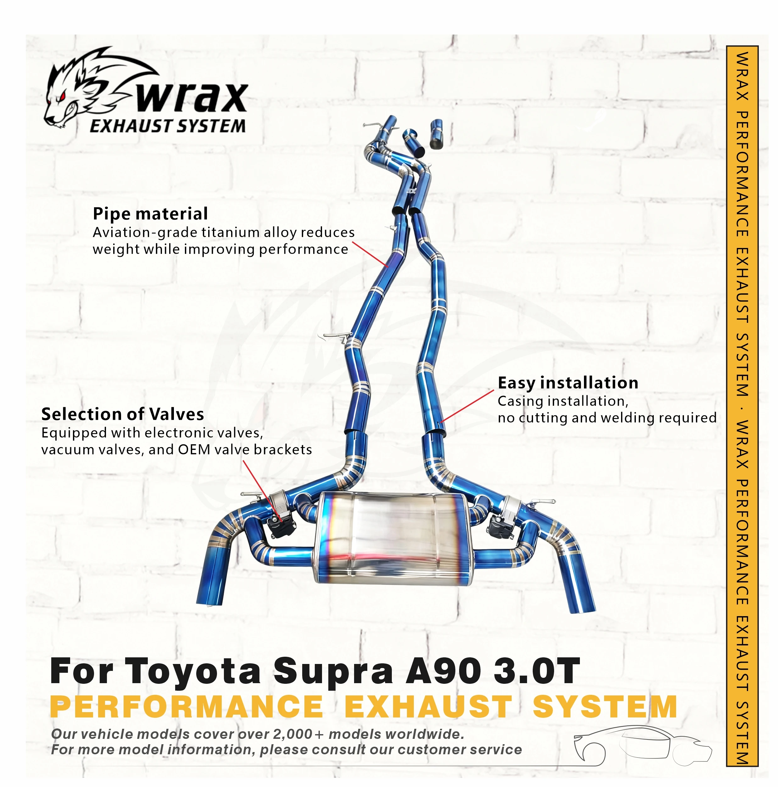 

WRAX Performance Exhaust System for Toyota Supra A90 3.0T Titanium Alloy Catback with Selection of Valves Support Customization