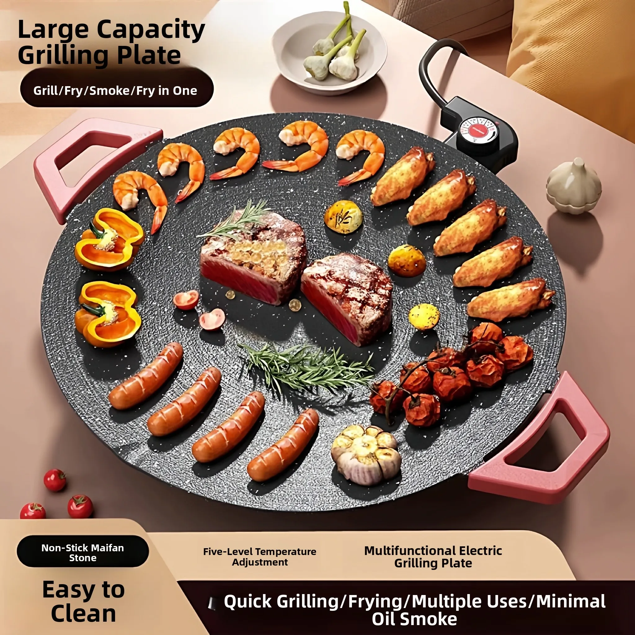 

round iddle Pan Home Use Low e BBQ ill Stone Iron Pan Korean Sle Pancake Wok Pot Stone Baking Di