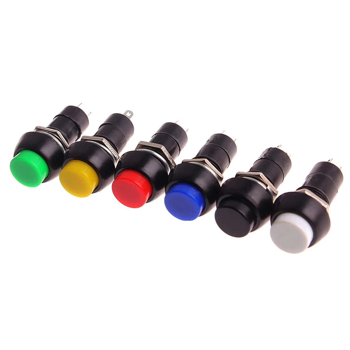 6Pcs Self-lock/Self-Recovery Pushbutton Switches 12mm OFF-ON Plastic Push Button Switch momentary 3A 250V AC 2PIN 6Color Mixing