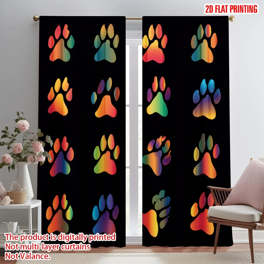 

2D flat printing 2pcs Window Curtains Colorful Paw Prints(2) Digital Printed Polyester Drapes Family Party for Indoor