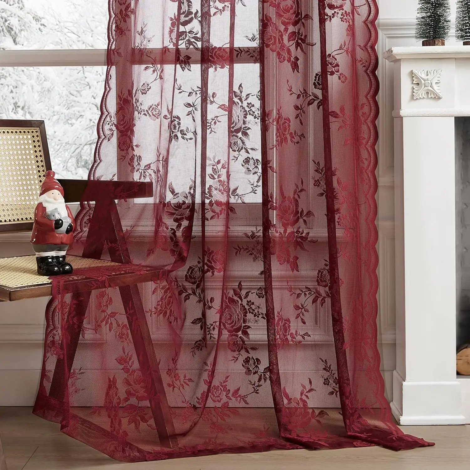 1 قطعة ستائر الدانتيل بورجوندي 45 بوصة طول خمر الأزهار شير ستائر الباب مقهى قضيب مصباح جيب تصفية النبيذ الدانتيل نافذة