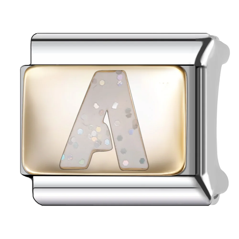 Trusta 2025 New Glitter Letter Italian Links 9mm Bracelet Stainless Steel for Girls Birthday Gift DIY Jewelry Wholesale N424