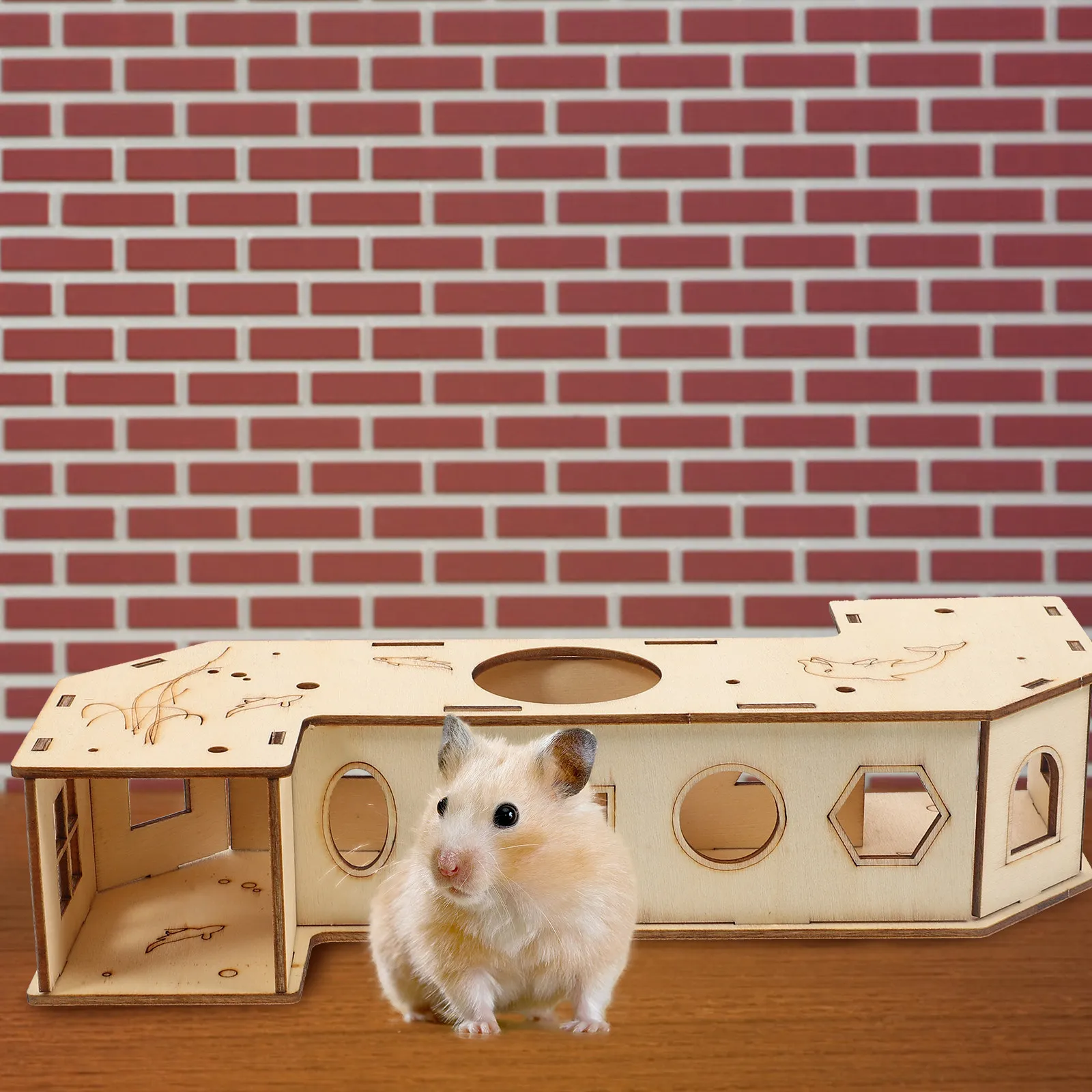 Wooden Hamster Tunnel Hideout with Two-Way Passage for Exploration Exercise and Relaxation Small Animal Cage Accessory Guinea