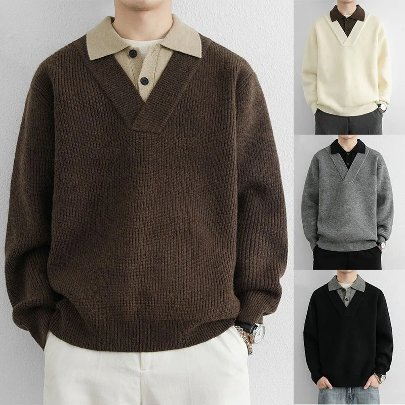 Autumn Winter Lapel Knit Polo Cardigan Men's Premium Business Casual Outerwear
