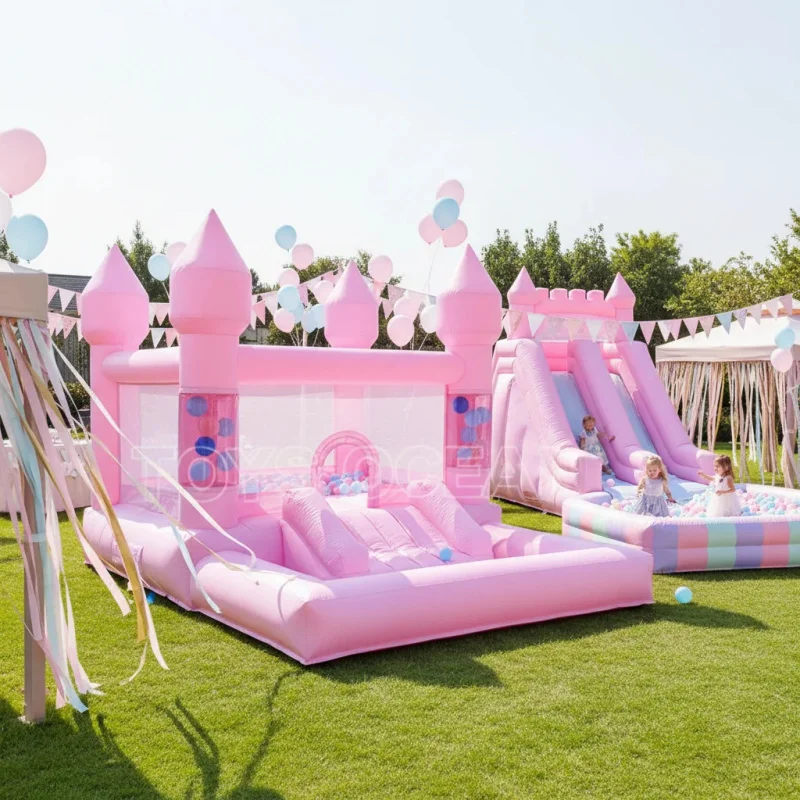 Pink Princess Inflatable Bounce House Slide Ball Pit PVC Material Easy Setup Commercial Outdoor Use Kids Party Bouncy Castle