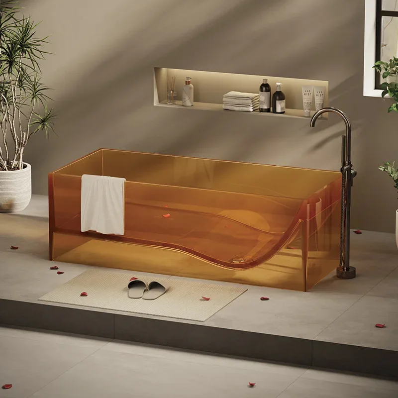 Transparent resin bathtub Independent integrated square bathtub Hotel Internet celebrity color bathtub