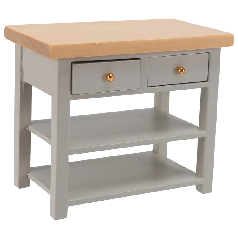 1/12 Furniture Miniature Wooden Console Table Cabinet Kitchen Room Sideboard Bathroom Shelf Grey