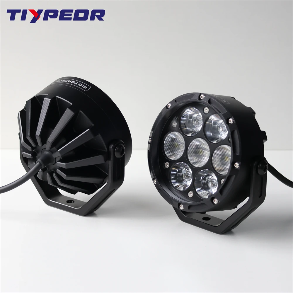 TIYPEOR 70W CNC Aluminum Motorcycle Spotlight Auxiliary Fog Driving Brighter IP68Waterproof LED Universal Light For Off-Road ATV