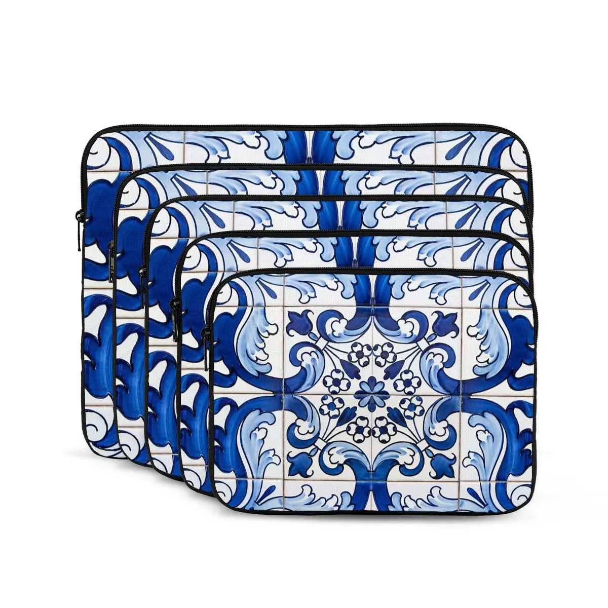 Antique Classic Lisbon Blue Azulejo Tile Floral Pattern Notebook Laptop Bag Notebook Sleeve Cover Bag Tablet Shockproof Case Bag