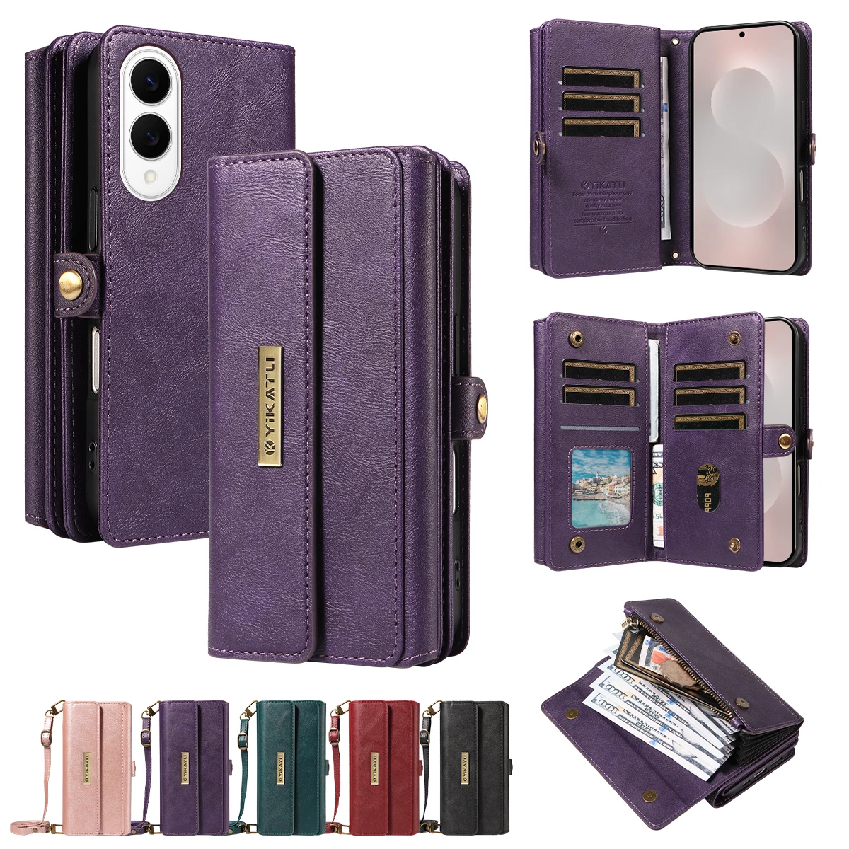 حافظة لهاتف سامسونج جالاكسي S 10 20 21 22 23 24 25 Plus Ultra FE 25 Edge حافظة هاتف فاخرة بسحاب لتخزين البطاقات والمال