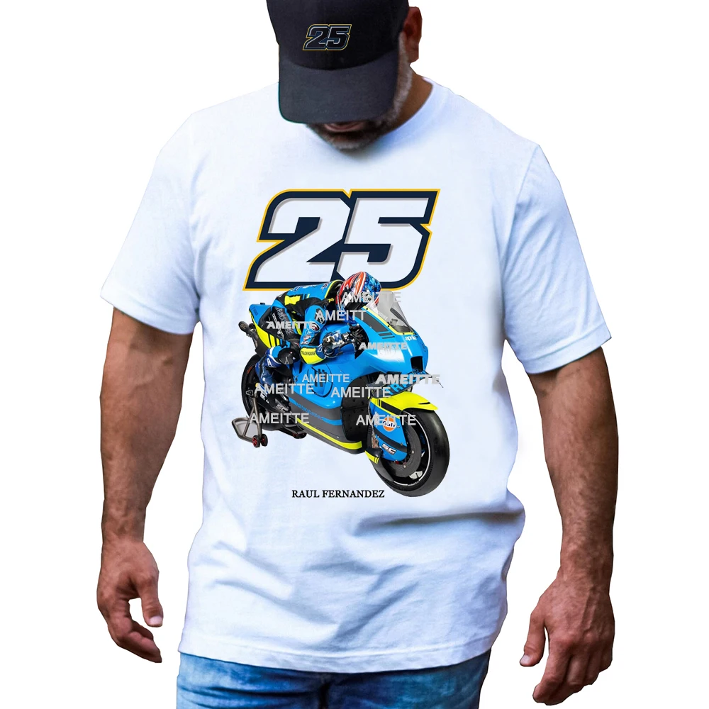 راؤول فرنانديز 25 GP سباق 2025 تي شيرت جديد الصيف الرجال قصيرة الأكمام كول بوي مغامرة الرياضة الأبيض القمم دراجة نارية متسابق تيز #2