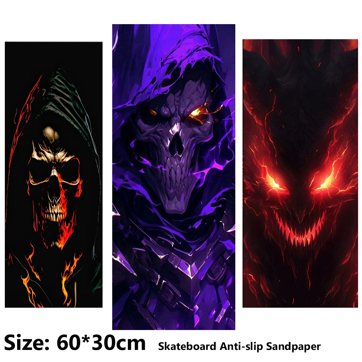 Electric Scooter Anti-slip Sticker Sandpaper Skateboard GripTape Sheet 60*30cm Dark and Eerie Skull Pattern
