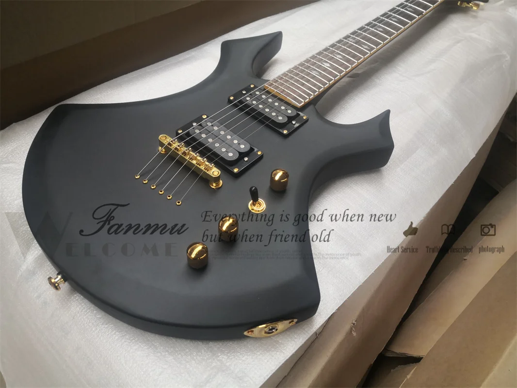 Matte Black guitar Strings Though Body ose wood fingerboard Maple neck Set In maho body 22 Frets Black tuner Sol Guitar BC Gitta