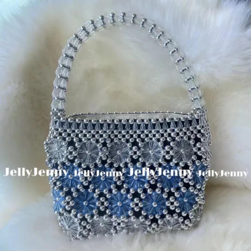 

Luxury Beaded Bag Women's Fashion Retro Flower Weaving Design Handbag Elegant Ins Versatile Crystal Bags 2023 Sac à Main Femme