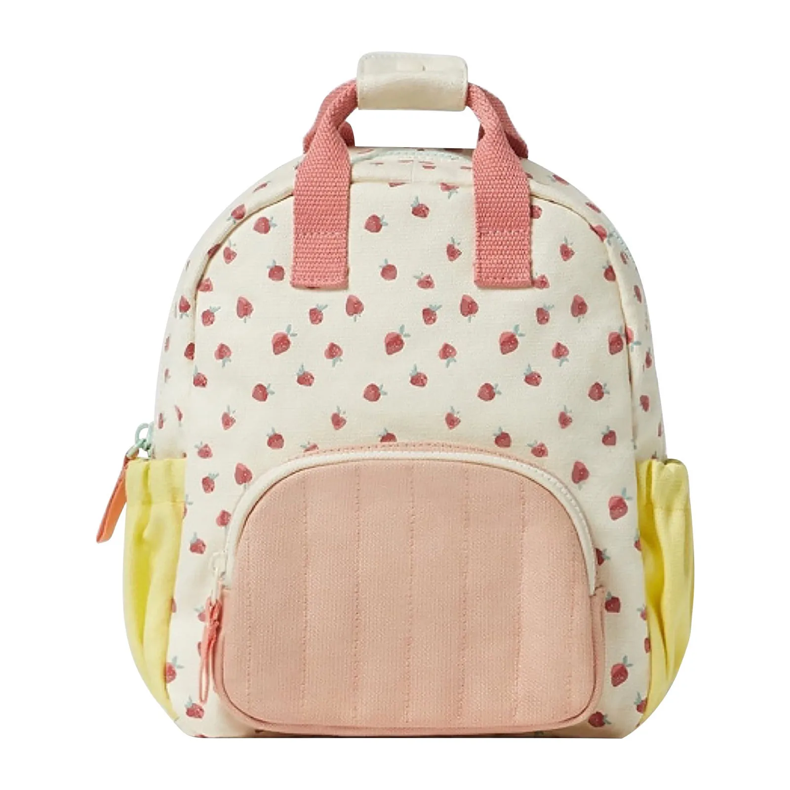 

2024 New Cotton Canvas Dopamine Strawberry Print Color Blocking Cute Children'S Backpack Bag Suitable For Many People