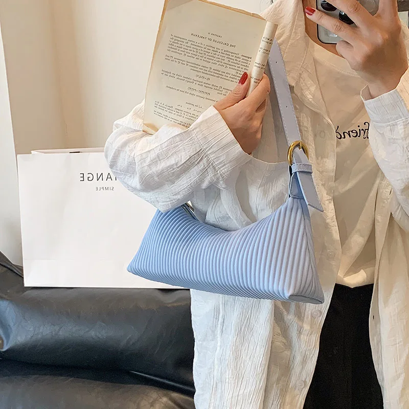 French Style Shoulder Bag Designer Bag 2023 New PU Leather Texture Pleated Handbag Casual Business Mini Crossbody Bag All-Match