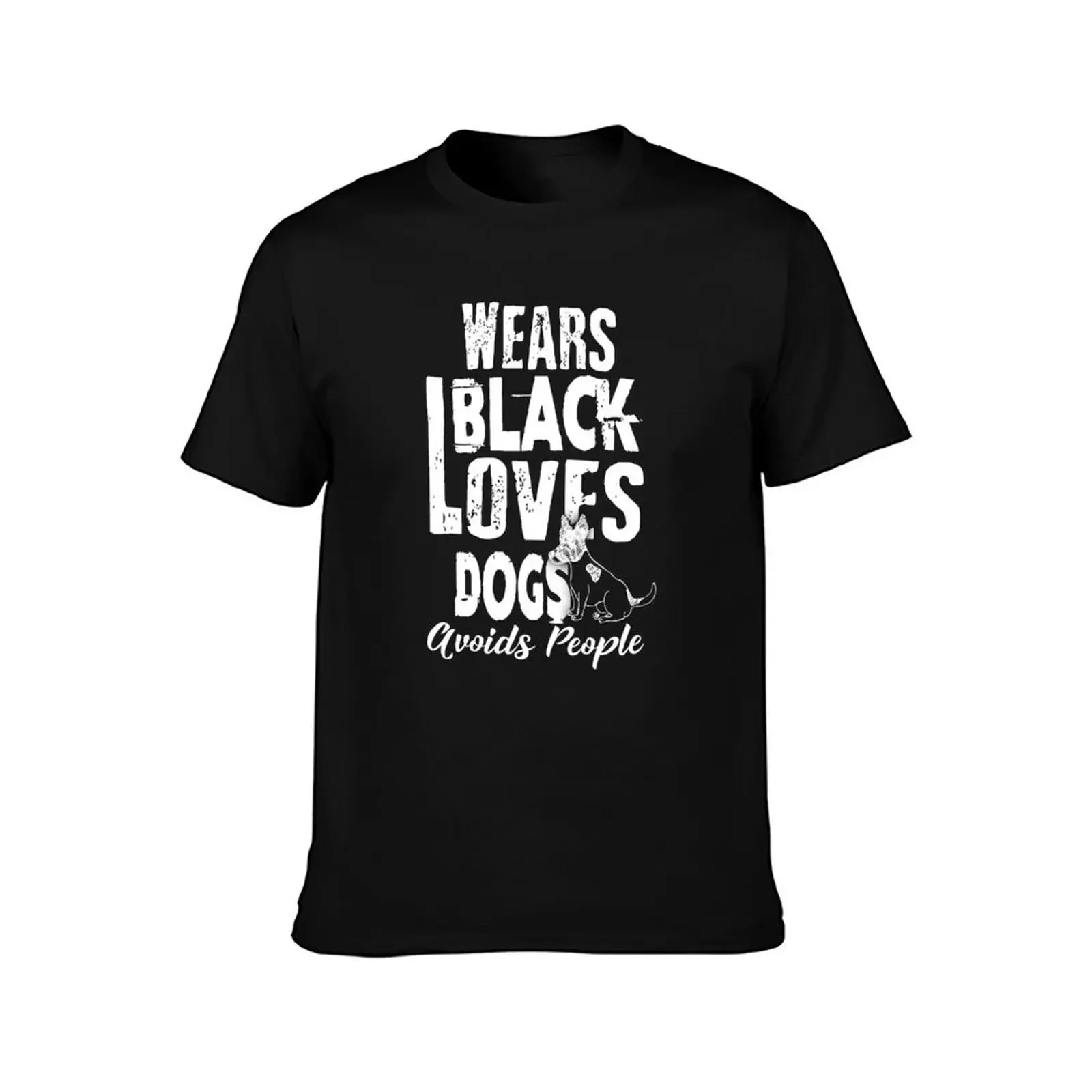 Wears Black Loves Dogs Avoids People Introvert T-Shirt cotton graphic tees tops t shirts for men