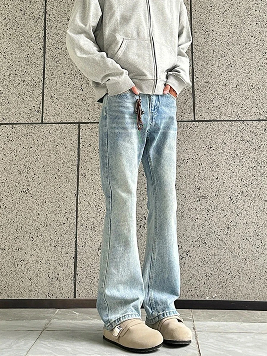 

Light Blue High Waist Straight Leg Jeans Men's Spring American Vibe Knife Slimming Haome Straight Cut Pants