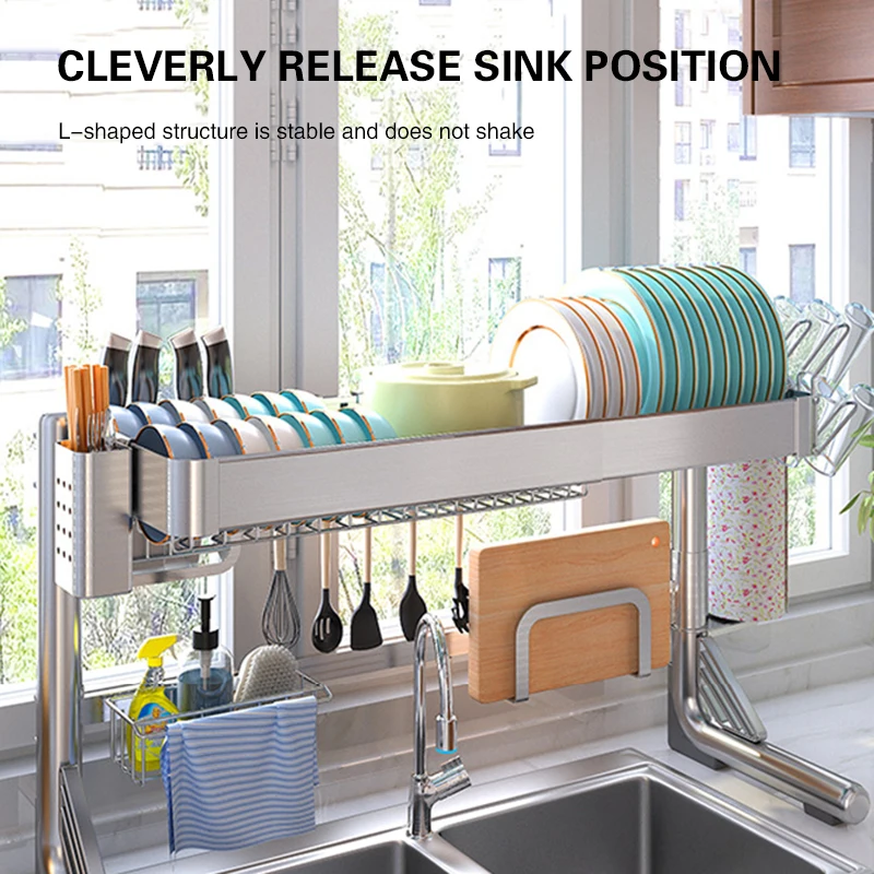 Stainless Steel Kitchen Sink Storage Rack Tabletop Multi-function Dish Drain Sink Shelf Household Sink Upper Dish Storage Holder