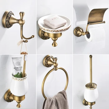 Accesorios de baño, estante de toalla de bronce antiguo, soporte de papel higiénico, soporte de jabón, toallero, soporte de caída, bronce antiguo ELF4001