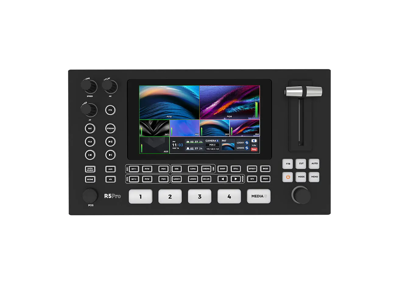 SPROLINK NeoLIVE R5PRO Multi-function Video Switcher Support One-Click SUPER SOURCE source output with Built in UVC Media Player