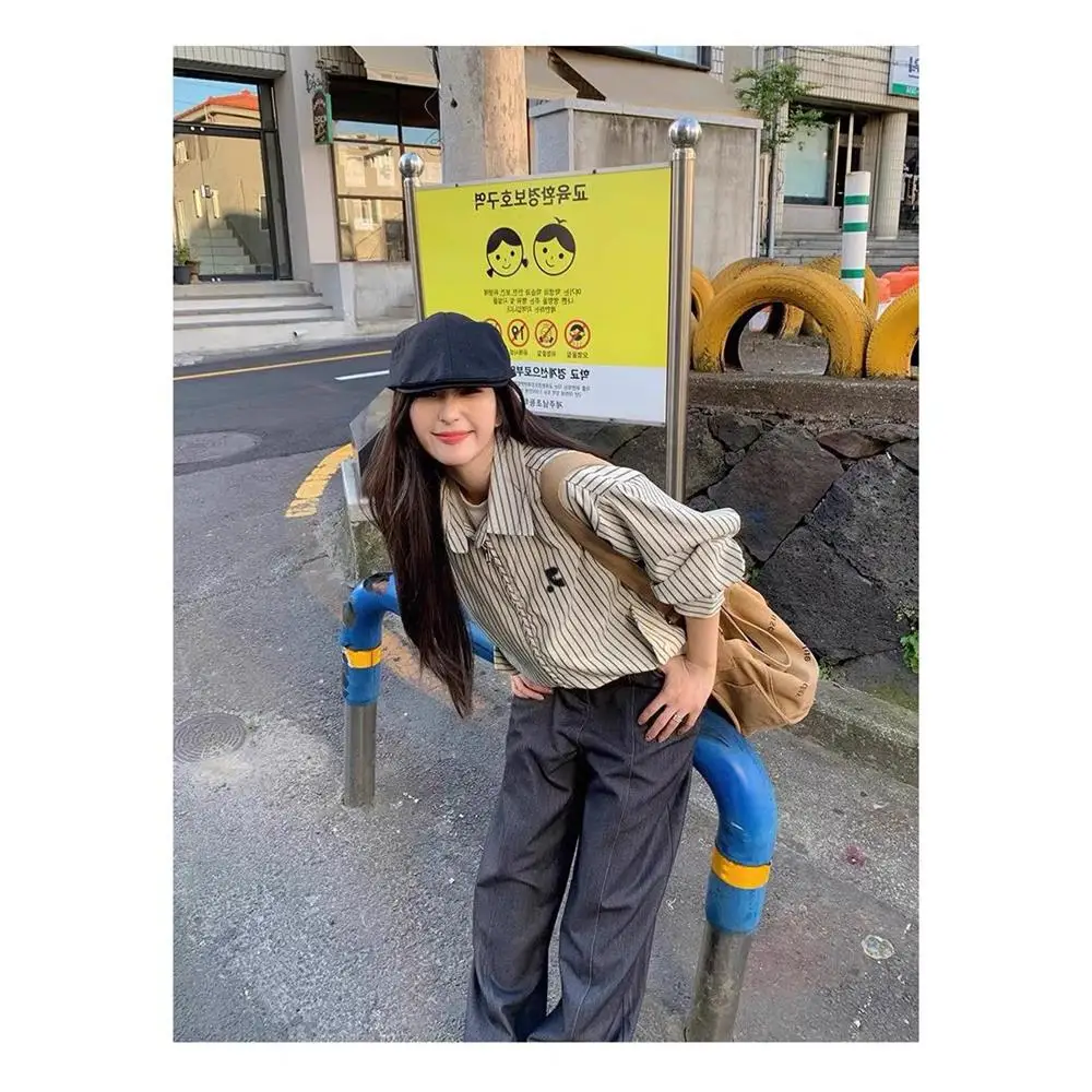 

Early Spring New RR Letter Stripe Long Sve Retro Sle Top Women's Street Sle Regular Length Spring Summer Outerwear