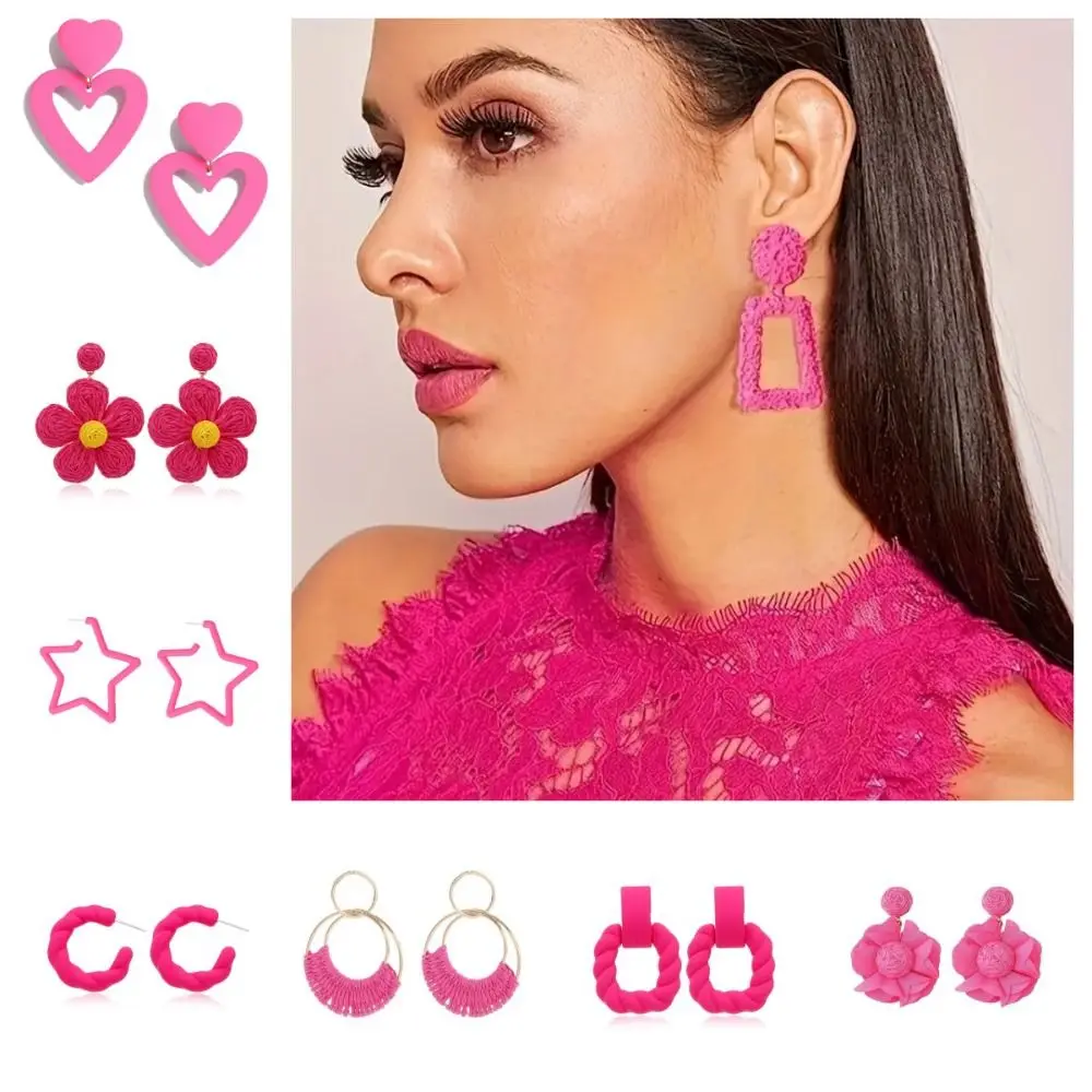 Personality Pink Dangle Hoop Earrings BOHO Exaggerate Tassel Earrings Studs Star Cute Long Drop Earrings Girls