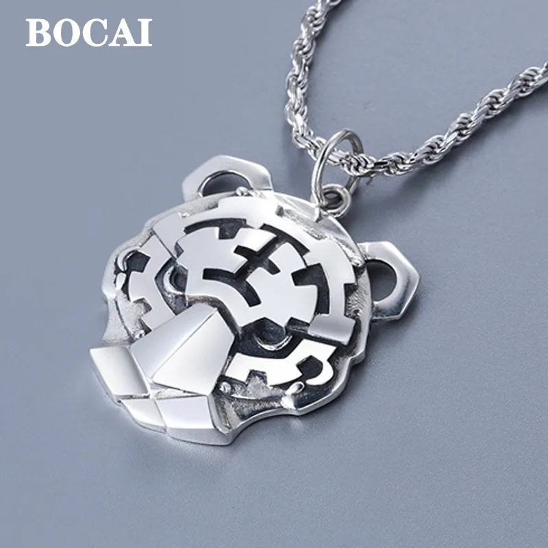 BOCAI Real S925 Silver Jewelry Accessories Domineering King of the Forest Tiger Pendant for Man Fashion Good Luck Gift  Dropship