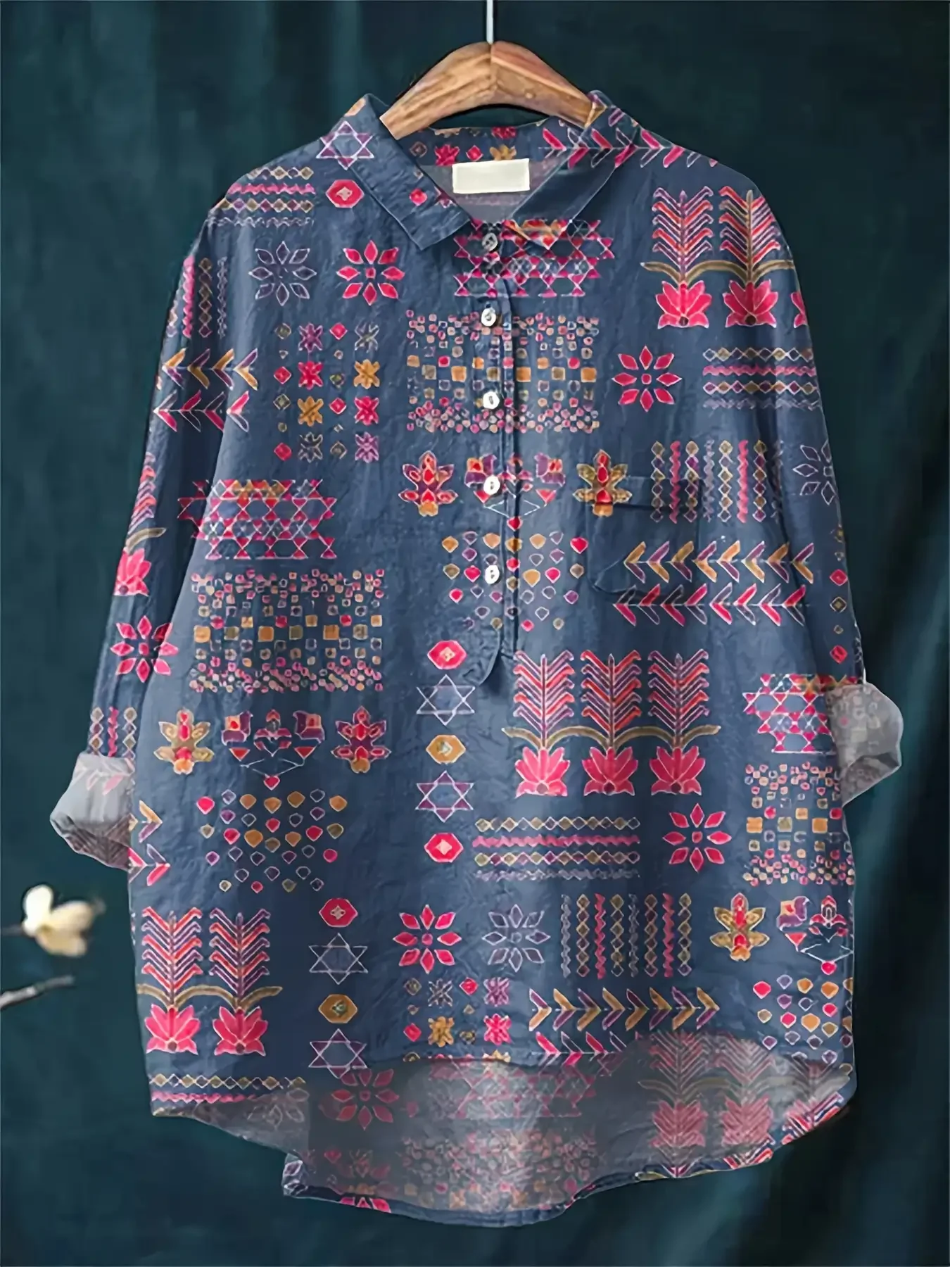 

2026 New Women's Casual Loose Edition Flower Printed Button Up Shirt - Elegant and graceful purple color scheme roupa