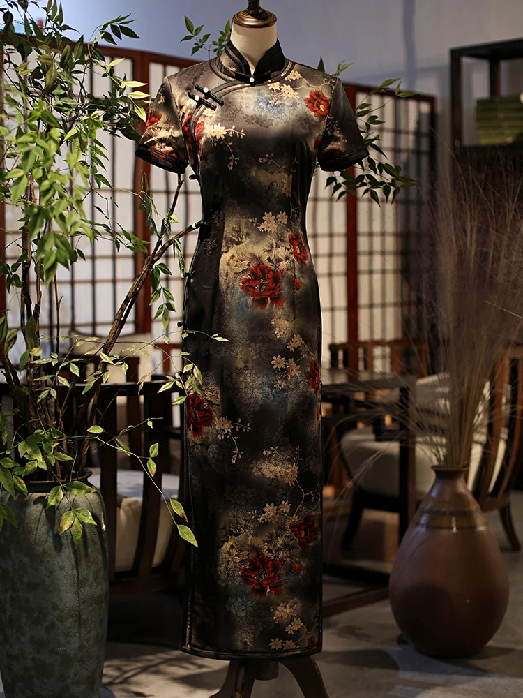 Old Shanghai New Retro Cheongsam Temperament plus Size Show Long Elegant Everyday Dress Women