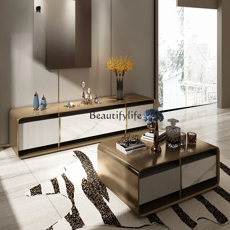 

01Italian light luxury minimalist solid wood TV cabinet