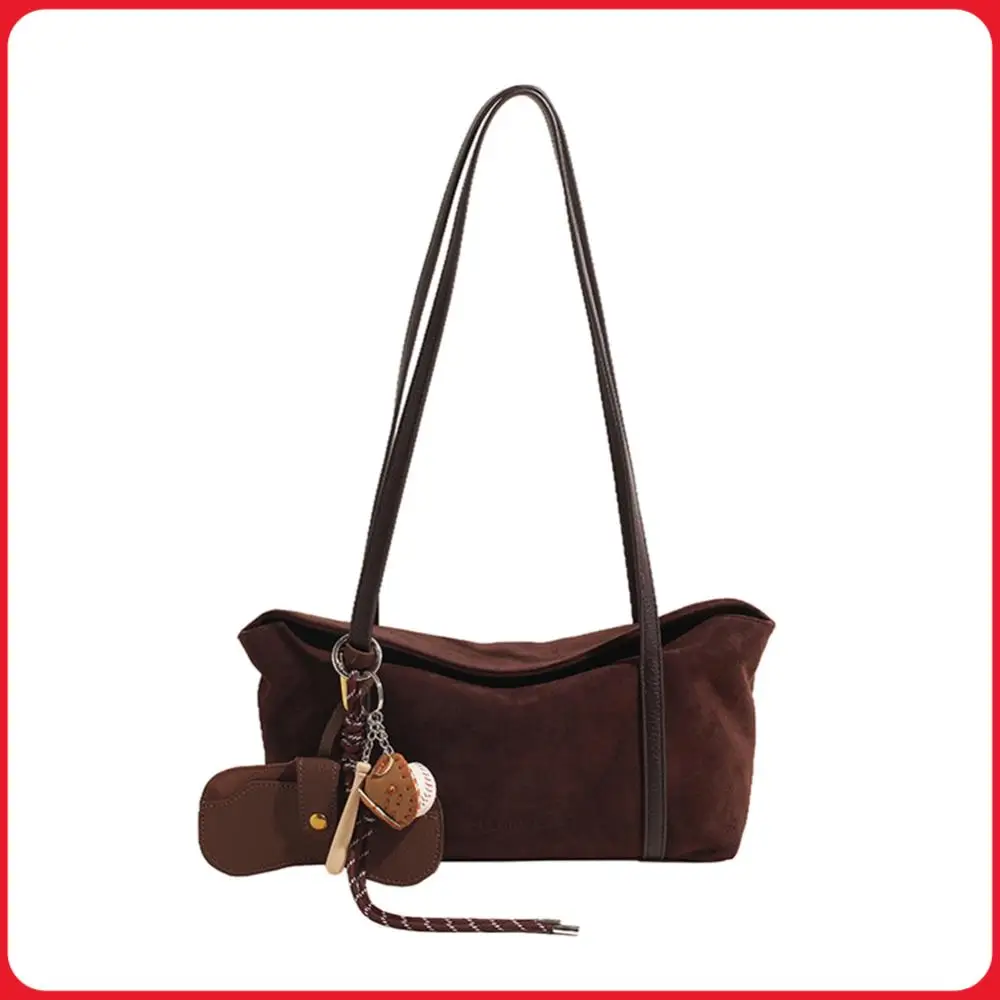 

Women Suede Shoulder Bag with Inner Pocket Flap Underarm Bag Large Capacity Solid Clutch Purse for Work Travel