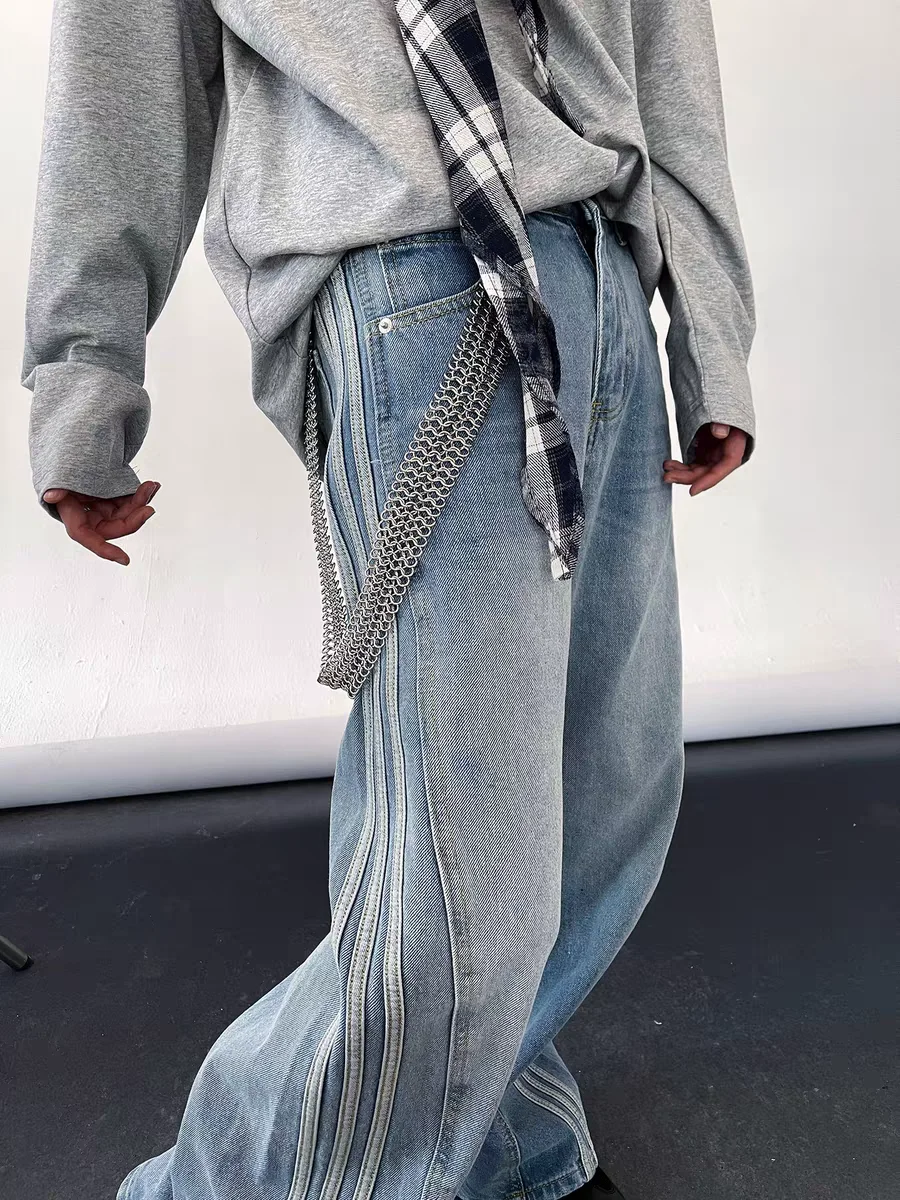 

Мужские джинсы American Waed Sine Stripe Knife: ретро-тренд, свободный крой, широкие штанины, деконструированный дизайн