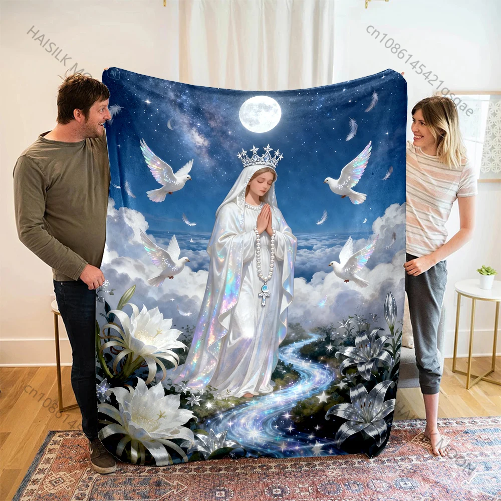 1PC Holy prayer crown and doves Print Blanket Warm Soft Fluffy Kids and Adult Sofa Bed Throw Blanket Outdoor Travel Camping RV