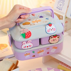 Cute Lunch Box Portable Double-layer Microwave Food Plastic Picnic Bento Box For Girls School Kids Compartment Insulation Box