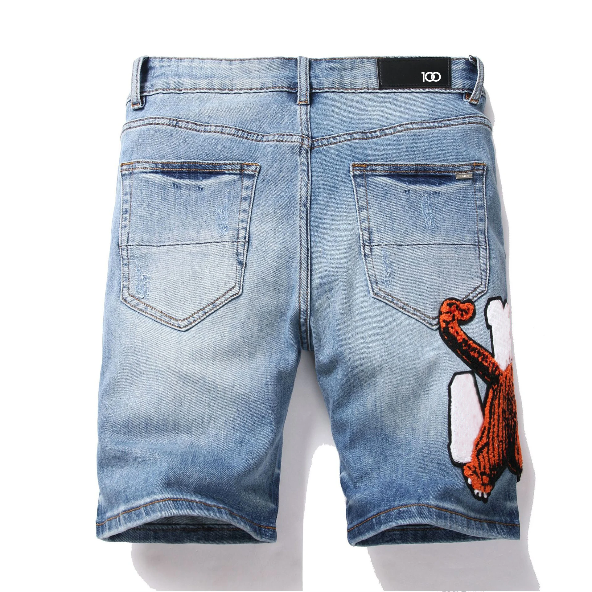 100 Merk Persoonlijkheid Hoofdstuk Stickers Denim Vijf Kwart Broek Jonge Mannen Slanke Stretch Casual Broek 2009