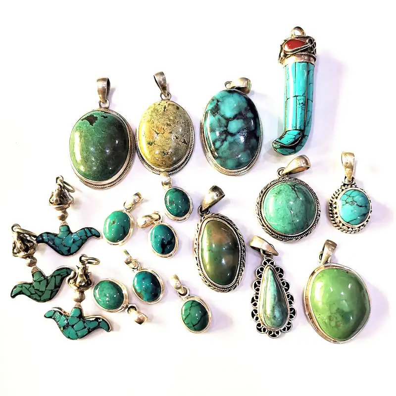 

Multi Designs Real Turquoise Big Charms 925 Silver Inlaid Stone Pendant Vintage Semi-precious Jewelry T9121