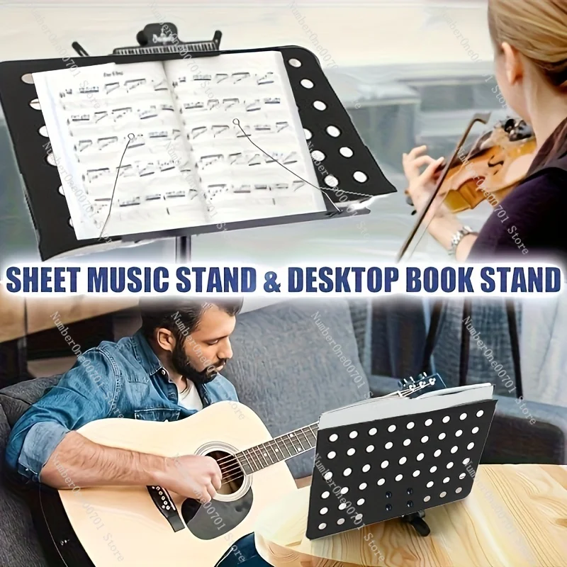 Adjustable & Foldable Music Stand - Durable Alloy Black -Ideal for Guitar Violin Piano Erhu Orchestra Clarinet Tuba Flute & More