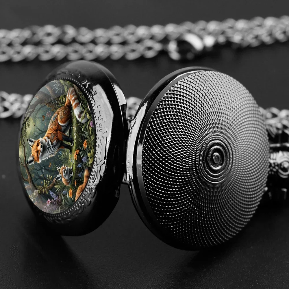 ساعة جيب كوارتز على شكل قبة زجاجية من Fox in the Forest مع سلسلة متينة ومينا أرقام عربية هدايا إبداعية للرجال والنساء والأطفال #4